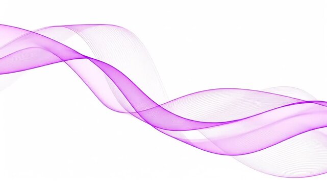 Animated Purple Ribbons Flowing Across White Background, Abstract Wave Design Visualization