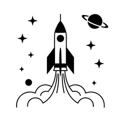 Rocket ship launch into space vector illustration for exploration and science related designs and projects