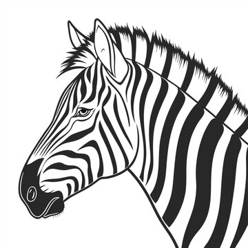 Black and white vector illustration of a zebra head.