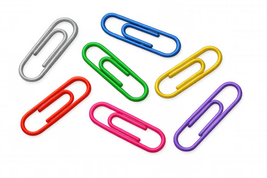 Colorful paperclips arranged strategically on transparent surface, displaying geometric pattern for graphic design compositions