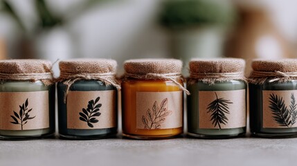 Candles in glass jars with natural graphics