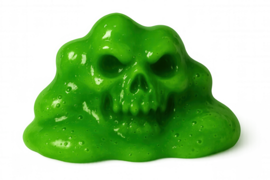Slimy green monster skull oozing toxic goop, dripping menacingly against transparent backdrop with haunting horror aesthetic - Powered by Adobe