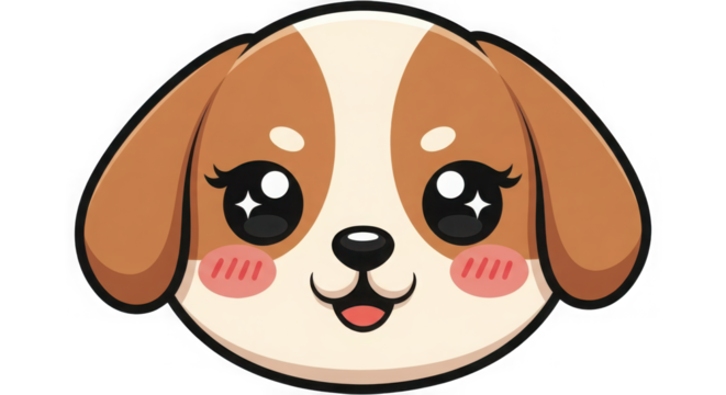 Adorable cartoon dog face with big sparkly eyes and rosy cheeks a cute kawaii companion for joyful designs transparent background