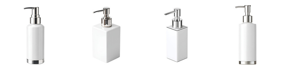 Fototapeta premium Minimalist Soap Dispensers: Set of White Ceramic and Lotion Bottles