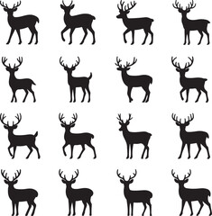 deer silhouette set on white background