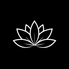 A minimalistic white lotus flower on a stark black background illustration