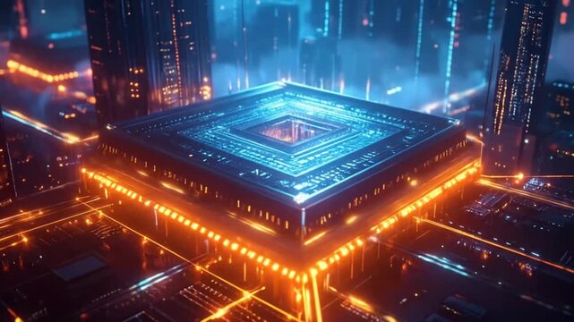 Futuristic city with advanced technology and glowing circuit connections in the metaverse - Powered by Adobe