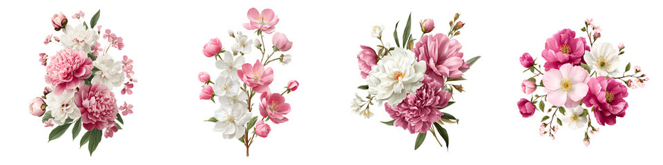 Fototapeta premium Elegant Floral Bouquets Isolated on White Background