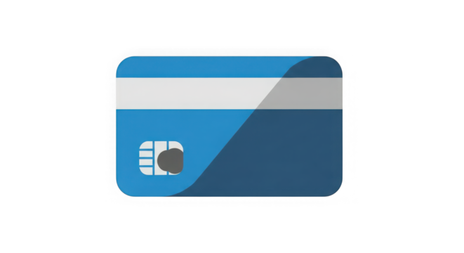 Modern credit card design featuring blue tones and reflective glare for financial transactions and online payments transparent background