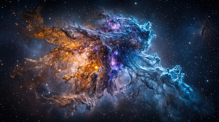 Obraz premium Stunning cosmic scene featuring giant ethereal creature made of vibrant colors and star like formations, evoking sense of wonder and mystery