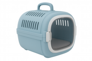 Lightweight pet carrier with padded handle, mesh ventilation, clear door, soft interior mat, ensuring secure transportation for small animals