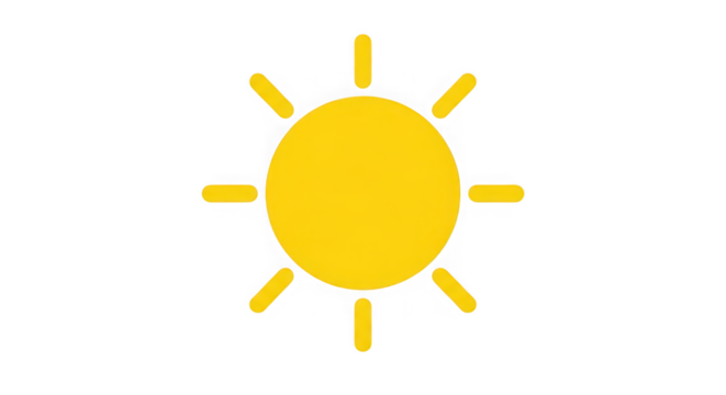 Bright yellow sun emblem radiating warmth and light against a dark backdrop symbolizing energy hope and day transparent background
