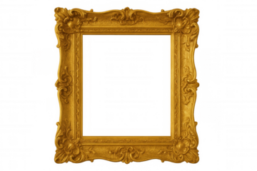 Gold ornate frame displaying decorative edging, revealing spacious transparent mounting area