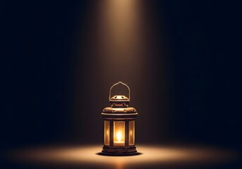 A vintage lantern glows with warm light in the darkness