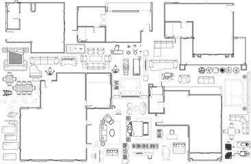2D Furniture Layout Plan for Master Bedroom with Walk-in Closet and Bathroom - Vector Collection of 5 Designs
