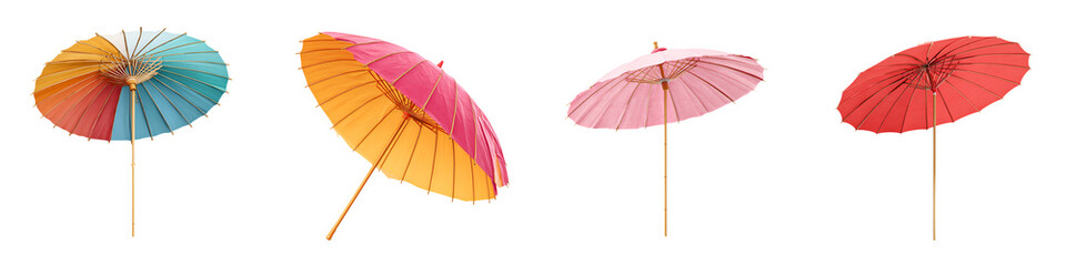 Set of colorful cocktail umbrellas isolated on white background