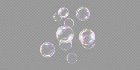 Realistic soap bubbles. bubbles on a transparent background.