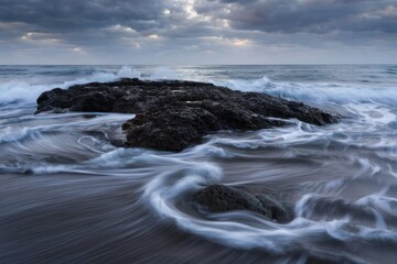 Serene abstract seascape with waves crashing on rocks, ideal for meditation apps, spa posters, or coastal decor
