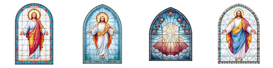Fototapeta premium Stained Glass Illustrations: Jesus Christ, Holy Figures, Church Art - Isolated on White