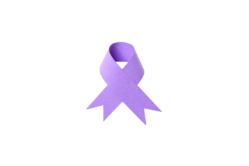 Purple ribbon for awareness and support, isolated on white, PNG