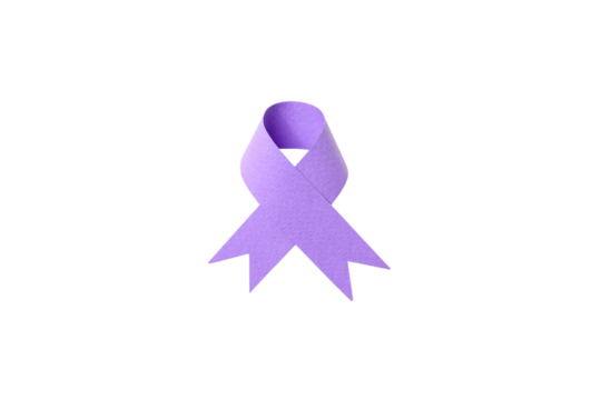 Purple ribbon for awareness and support, isolated on white, PNG - Powered by Adobe