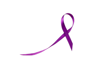 Purple ribbon denotes social issue awareness, isolated on white, PNG