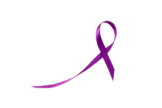 Purple ribbon denotes social issue awareness, isolated on white, PNG
