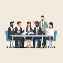 Diverse business team collaborates around a table, engaged in a productive meeting.