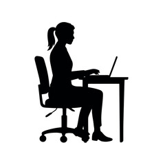 Silhouette of business woman working on laptop at desk in office vector illustration graphic design 100 char