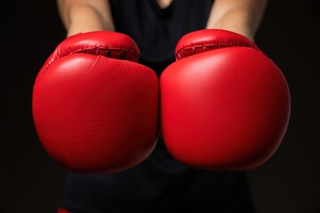 Vibrant red boxing gloves held forward on a dark background, perfect for sports advertising, fitness motivation, or combat sports branding