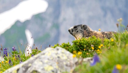 Alpine Marmot in Mountain Meadow