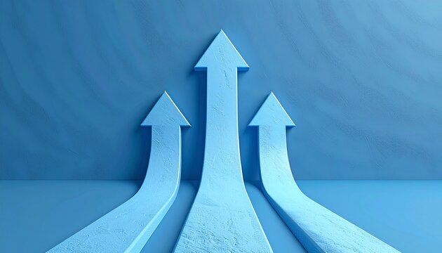 Conceptual image of three ascending arrows representing progress, development, and the path to achieving future goals and business success