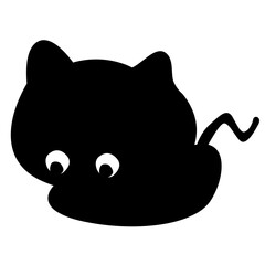 Cartoon black cat sitting and Eyes Looking down. Illustration