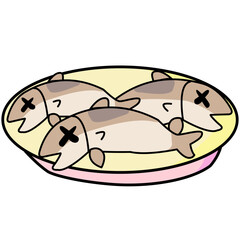 Raw 3 Fish on a Plate Illustration