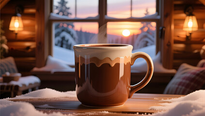 Warm teacup scene illustration in winter morning light