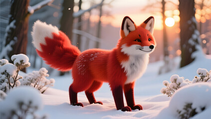 Cute little fox in the sunshine scene illustration