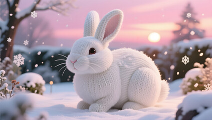 Cute little rabbit illustration in winter