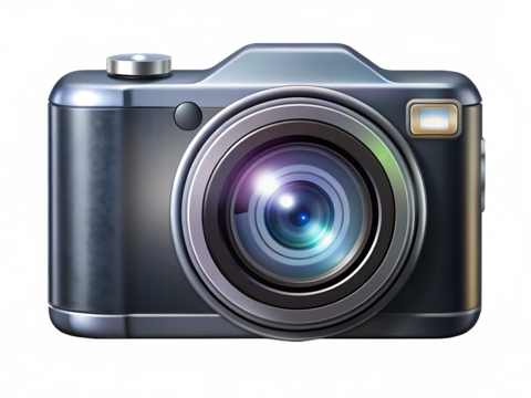 Sleek compact camera with lens and flash isolated on a transparent background digital photography