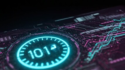 Futuristic digital clock display with circuit design - Powered by Adobe