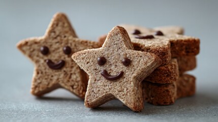 Star shaped cookies with chocolate faces