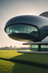 Futuristic Building with Curved Glass Facade