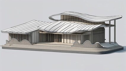 Futuristic Building with Wavy Roof Design