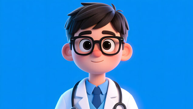 3D illustration of a doctor wearing glasses