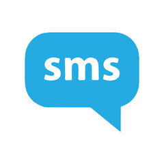 SMS chat icon, text message bubble symbol in blue