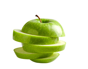 Sliced green apple over white background