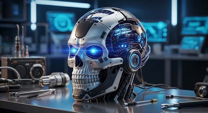 Cybernetic Skull - Advanced Technology and Artificial Intelligence Concept.