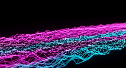 Abstract Network Lines with Pink and Blue, Low Poly Style on Black