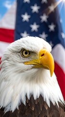 Obraz premium Bald Eagle Portrait with Flag
