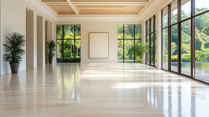 Obraz premium Spacious interior with large windows, natural light, and minimalist design creates serene