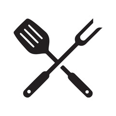 Kitchen Cooking Tools Silhouette Icon – Spatula and Fork Crossed
